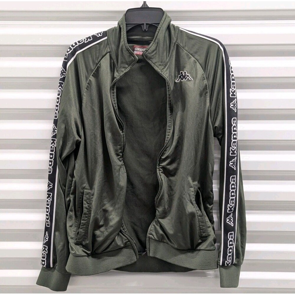 Vintage‎ Y2K Kappa 222 Track Jacket Medium Green Banda Tape Logo Soccer Full Zip